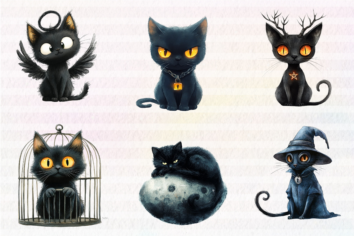 Spooky Black Cat Clipart, an Illustration by CreationArt (Photo 2 of 6)