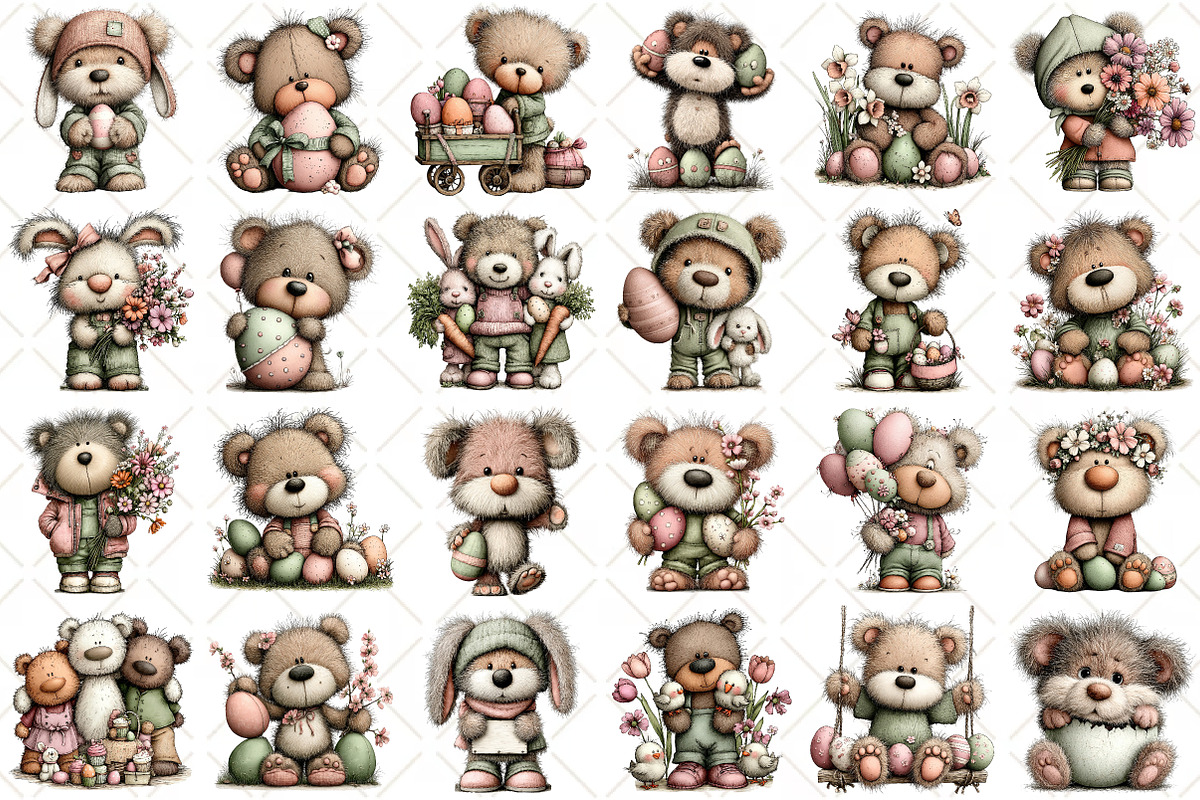 Whimsical Easter Teddy Bear Clipart, an Illustration by Black Bird Studio (Photo 2 of 5)