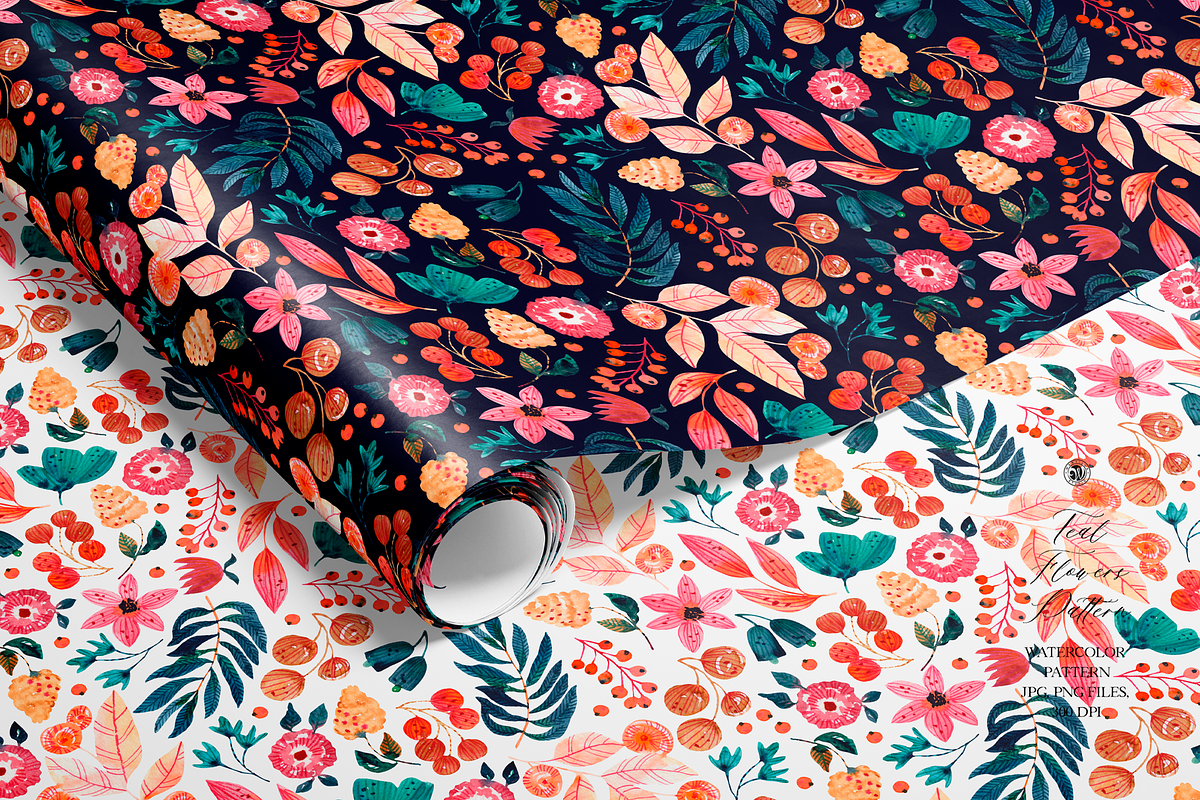 Teal Flowers Watercolor Pattern, a Pattern Graphic by Webvilla Studio (Photo 7 of 8)