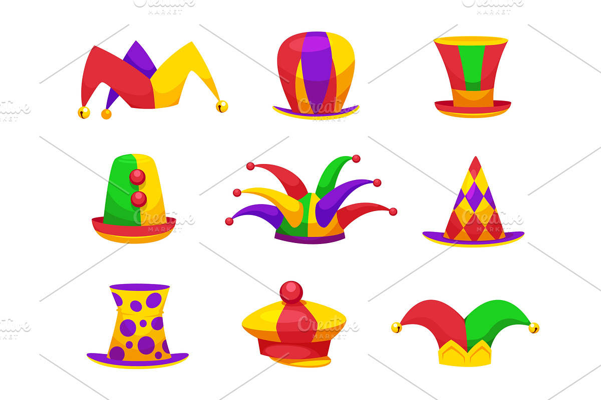 Clown hats. Carnival hat, circus, an Illustration by Stock-Smart-Start