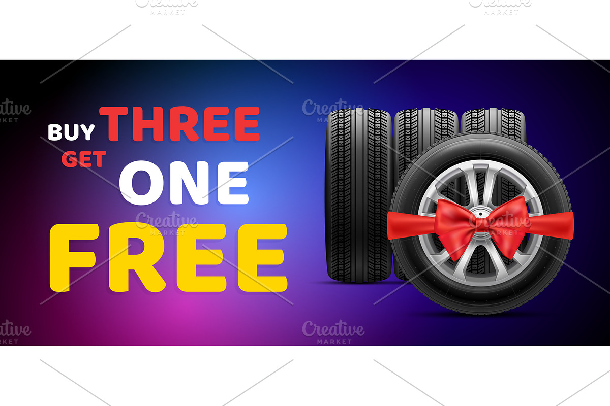 Gift tire. Buy one get three, a Transportation Illustration by Stock-Smart-Start