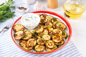 Spring and summer comfort food, Fried Zucchini slices with sauce, a Food & Drink Photo by Rimma