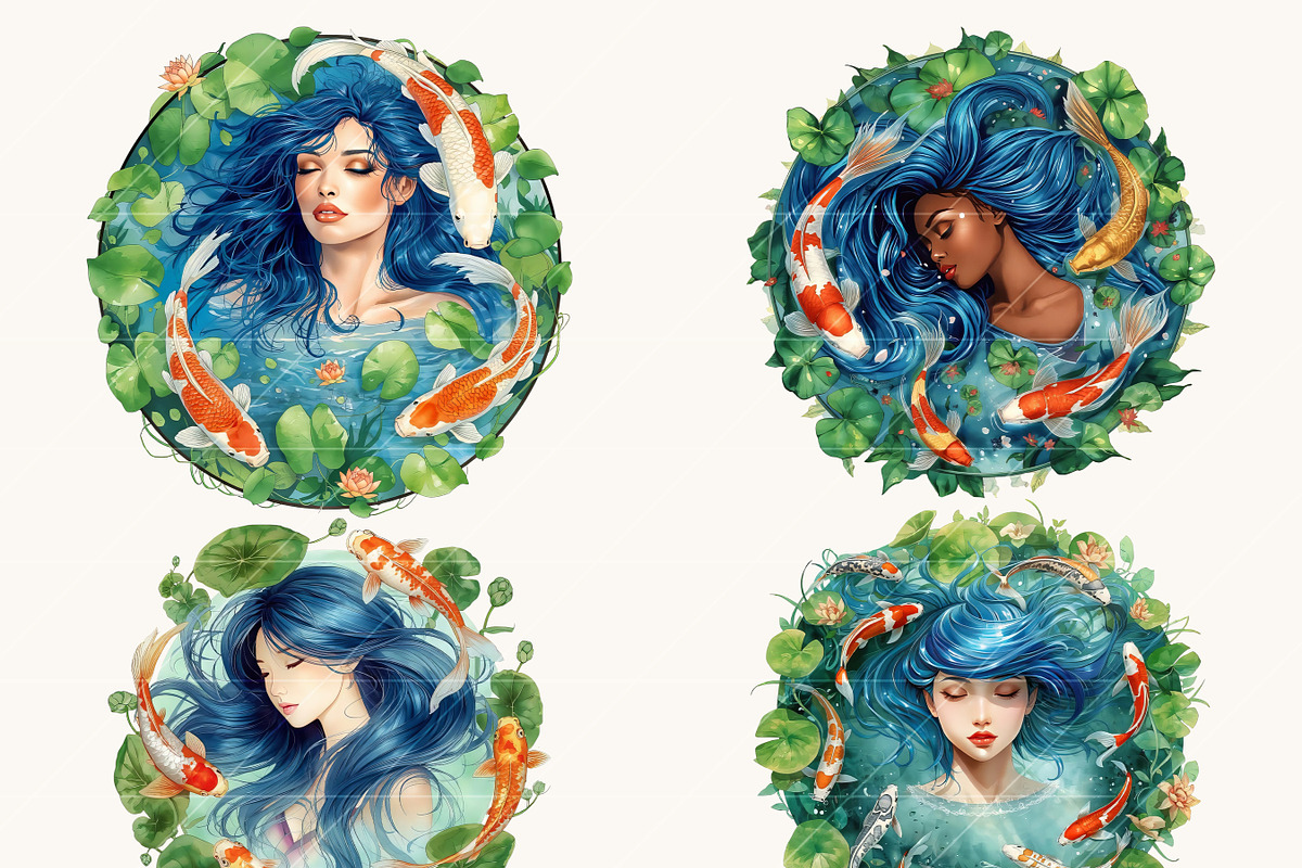 Girl With Koi Fish Clipart Bundle, a Person Illustration by Design Scotch (Photo 6 of 8)