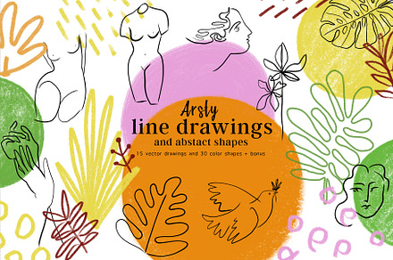 Artsy line drawings and shapes 