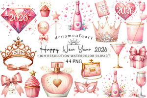 Happy New Year 2026 Clipart, an Illustration by DreamCafeArt