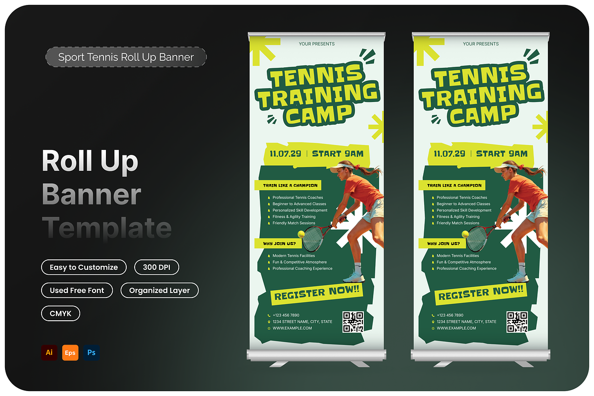 Sport Tennis Roll Up Banner, a Poster Template by Annora Studio (Photo 1 of 6)