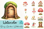 Fairy Garden Watercolor Clipart, an Illustration by CrexoraLab (Thumbnail 1 of 5)