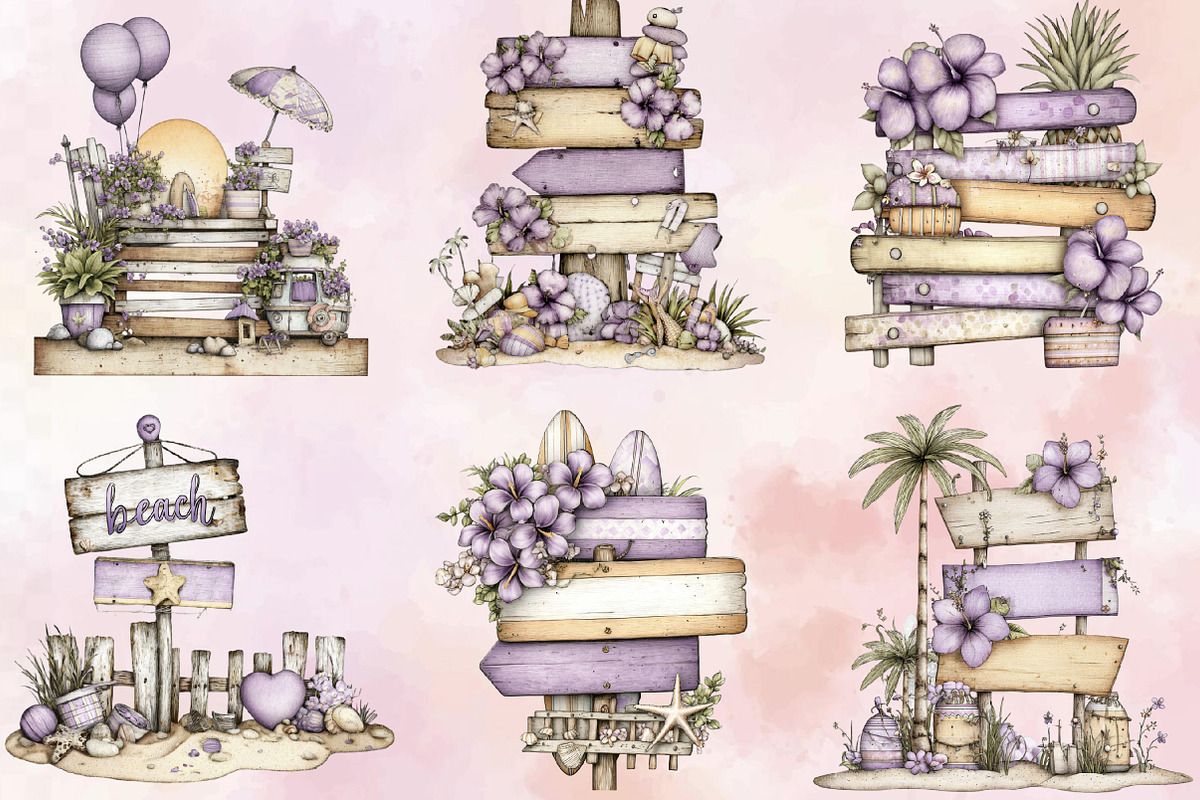 Whimsical Summer Wooden Sing Clipart, an Illustration by SVGArt (Photo 7 of 9)