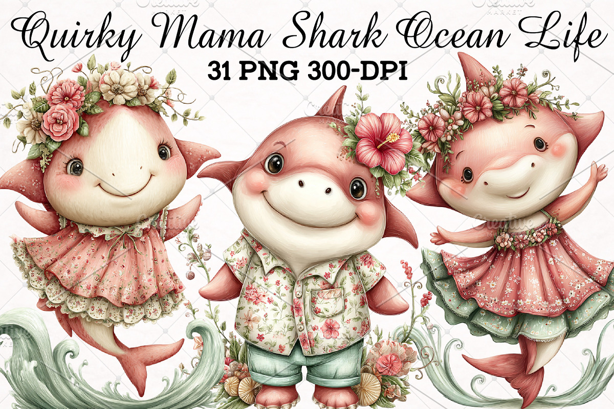 Quirky Mama Shark Ocean Life Art, an Animal Illustration by RobertsArt (Photo 1 of 5)