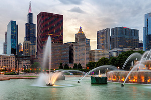 Chicago skyline at sunset containing chicago, skyline, and cityscape
