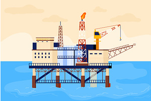 Offshore Oil Rig Platform Vector, an Illustration by Flashvector