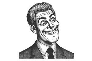 Man in Suit with Exaggerated Grin, a Person Illustration by AlexArt