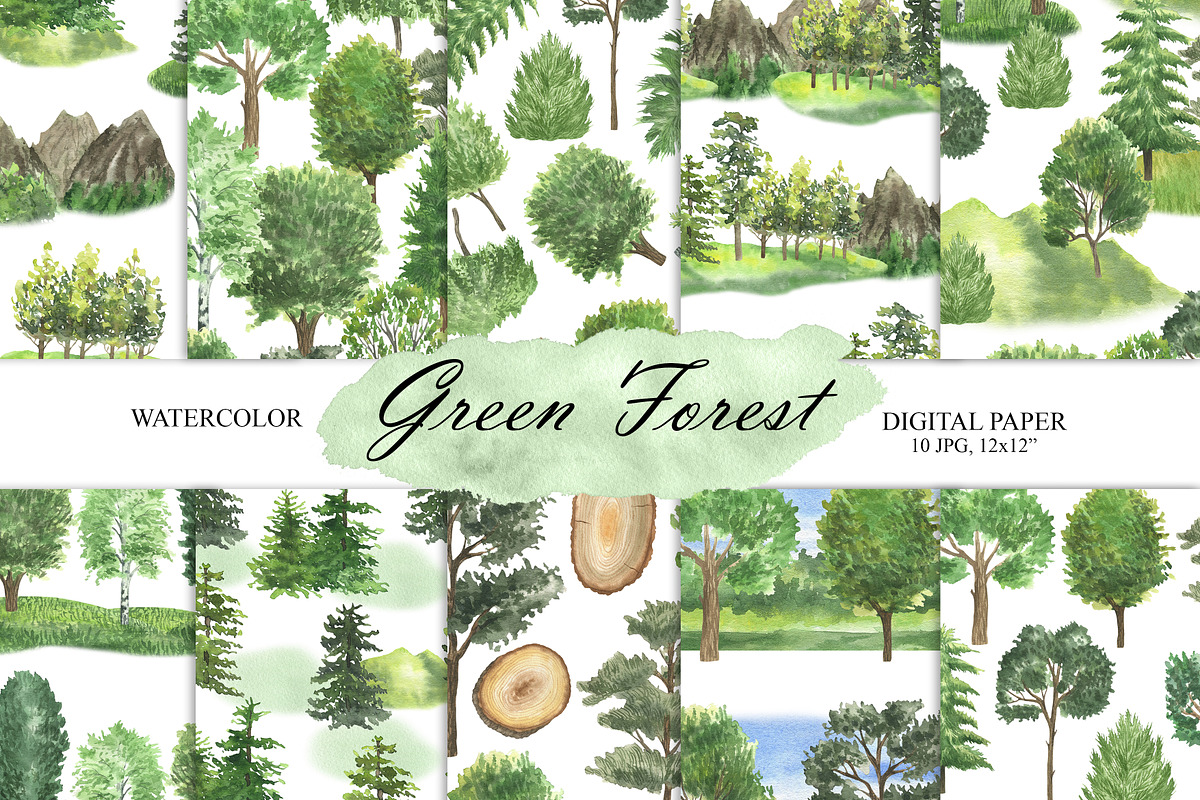 Watercolor Green Trees Clipart, an Illustration by OlDm_Shop (Photo 6 of 8)
