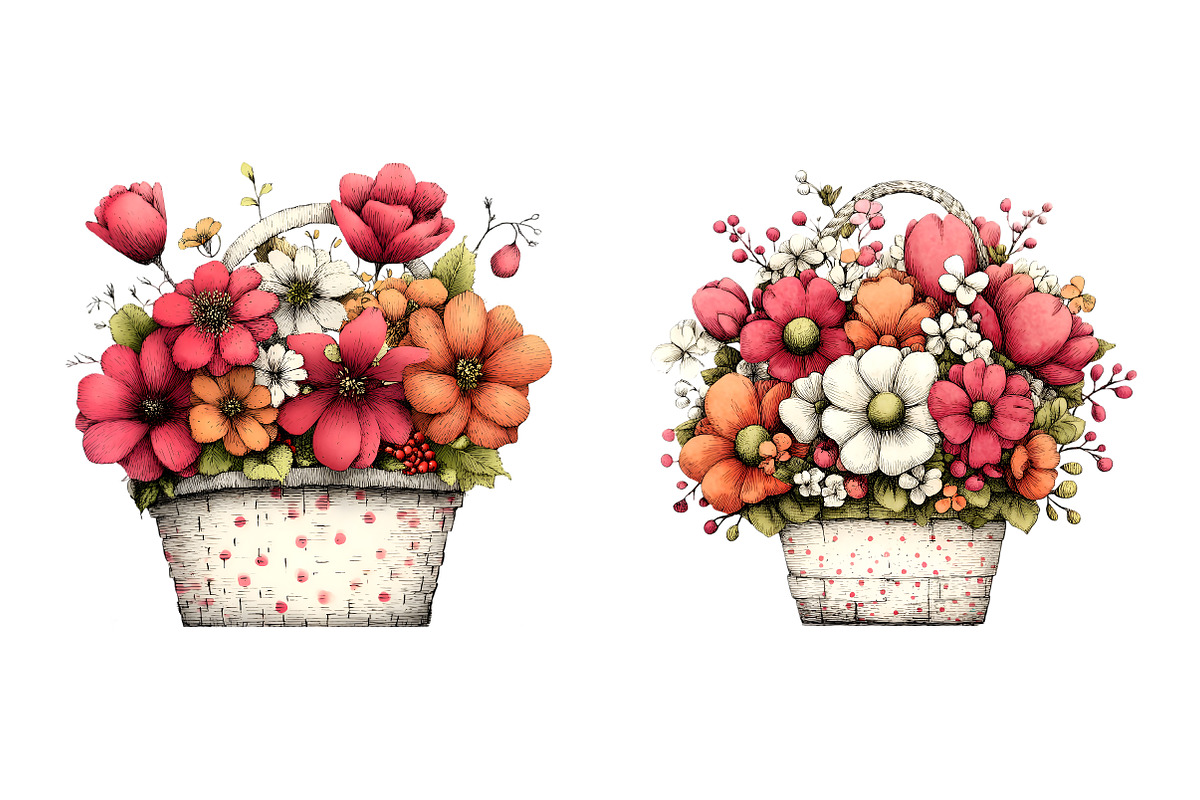 Watercolor easter flower basket clip, an Illustration by SinaCreation (Photo 4 of 11)