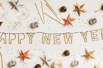 Flat-lay of Happy new year lettering