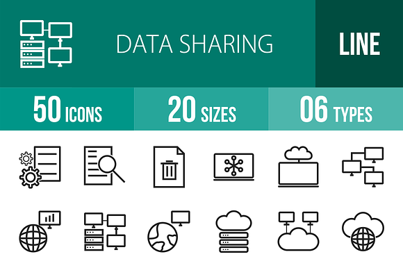 50 Data Sharing Line Icons