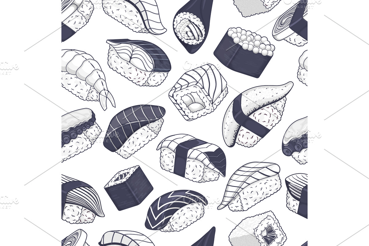 Japanese sushi seamless pattern, a Food Illustration by Yayasya (Photo 2 of 2)