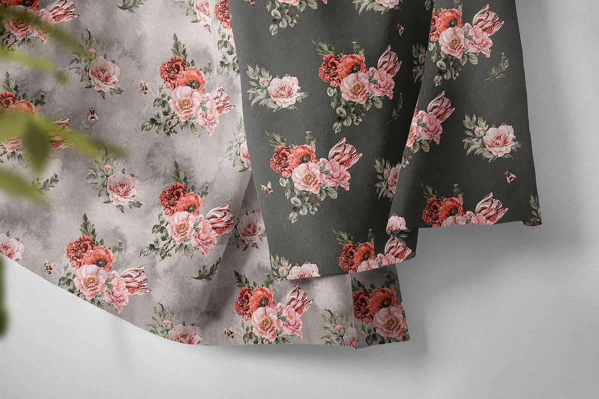 Dark vintage flowers and bees set, an Illustration by Alamella (Photo 6 of 9)