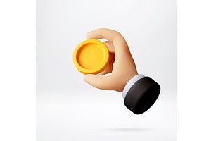 3D Hand holding yellow coin., a Finance Illustration by Abscent