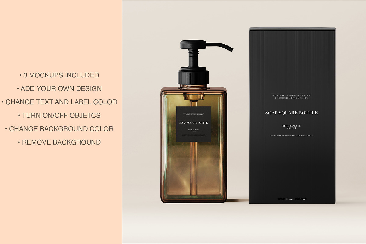 Amber  Glass Soap Pump Bottle Mockup, a Packaging Mockup by Zumrod (Photo 1 of 10)