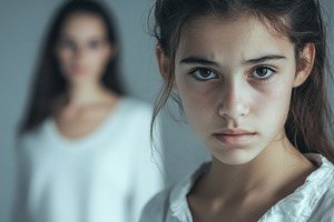 Upset Child with Concerned Mother in Emotional Family Moment, an Abstract Photo by Natalia Klenova's Shop