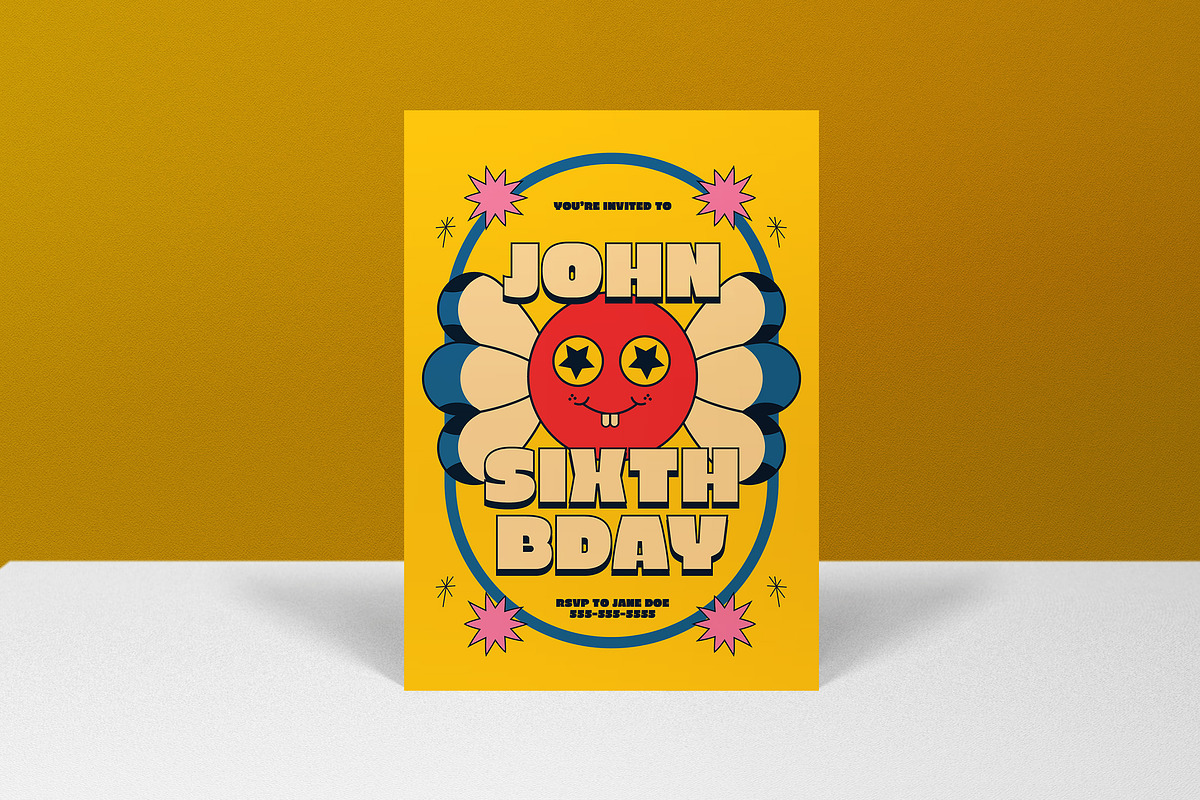 Retro Kids Birthday Invitation, an Invitation Template by graphicook (Photo 3 of 3)