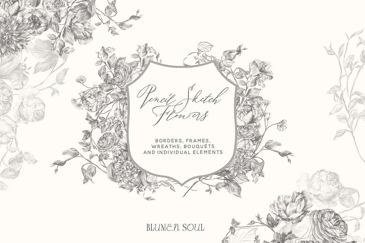 Pencil Sketch Flowers Clipart, an Illustration by BlumenSoul (Photo 1 of 11)