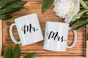 Peony & Mugs Mockup. PDS Smart