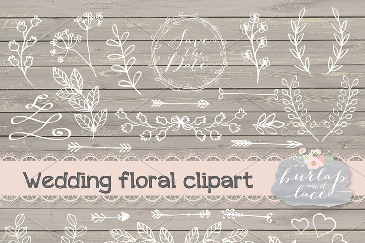 Vector floral clip arts, an Illustration by burlapandlace