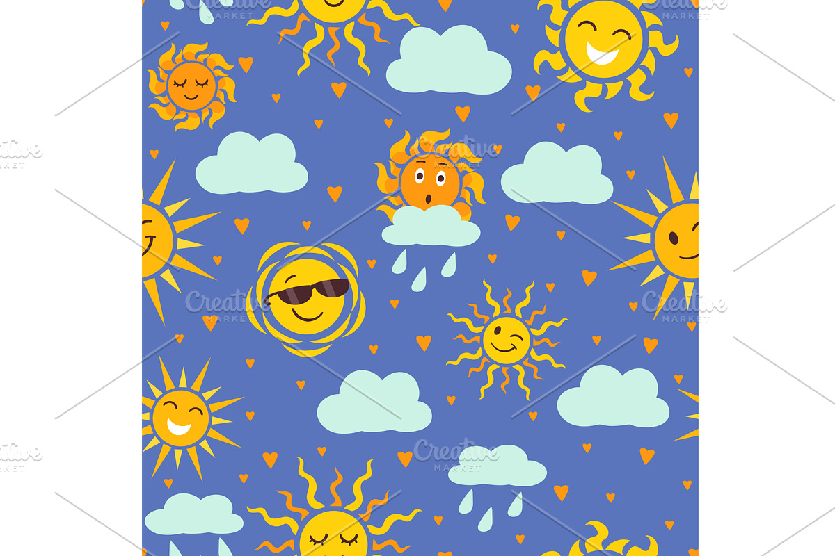 Cartoon weather icons seamless, an Illustration by Vectorbuum