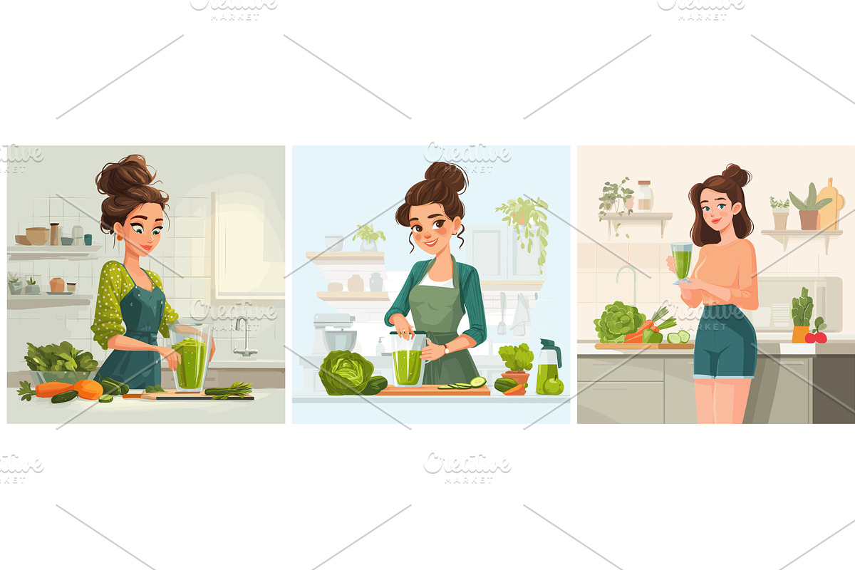 Woman preparing vegetables. Brunette, a Person Illustration by Stock-Smart-Start