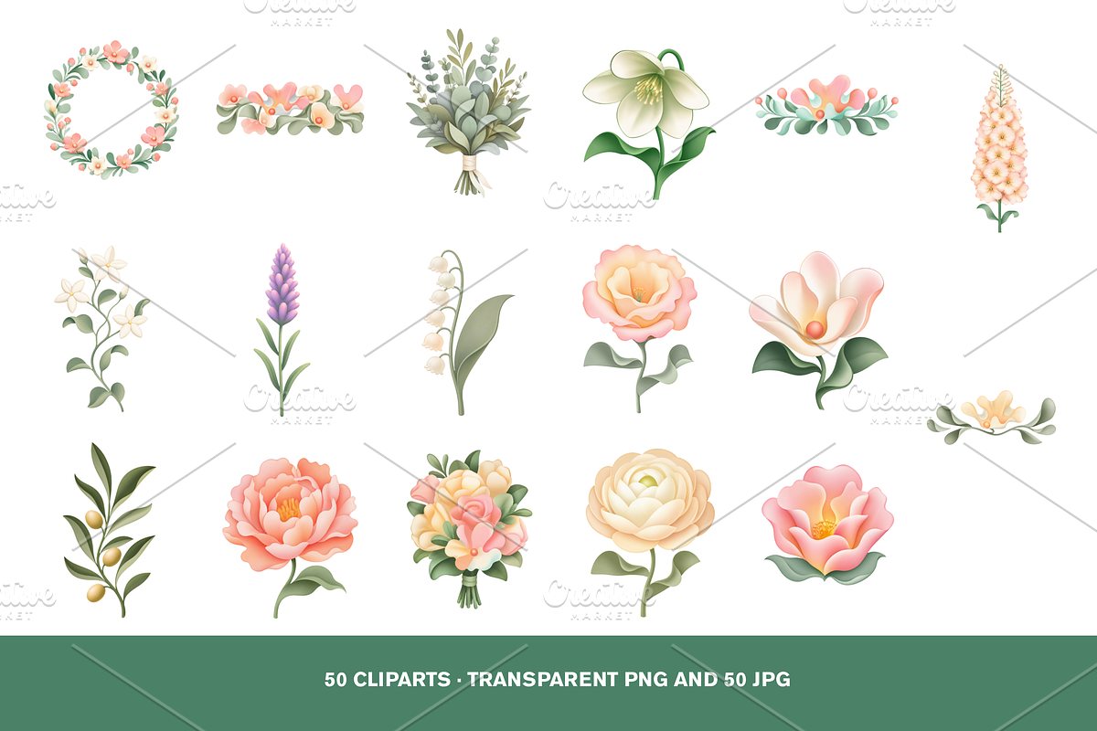 50 Gradient Wedding Floral Clipart, a Decorative Illustration by Luxe (Photo 3 of 4)