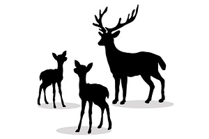 Deer family silhouette black on white background