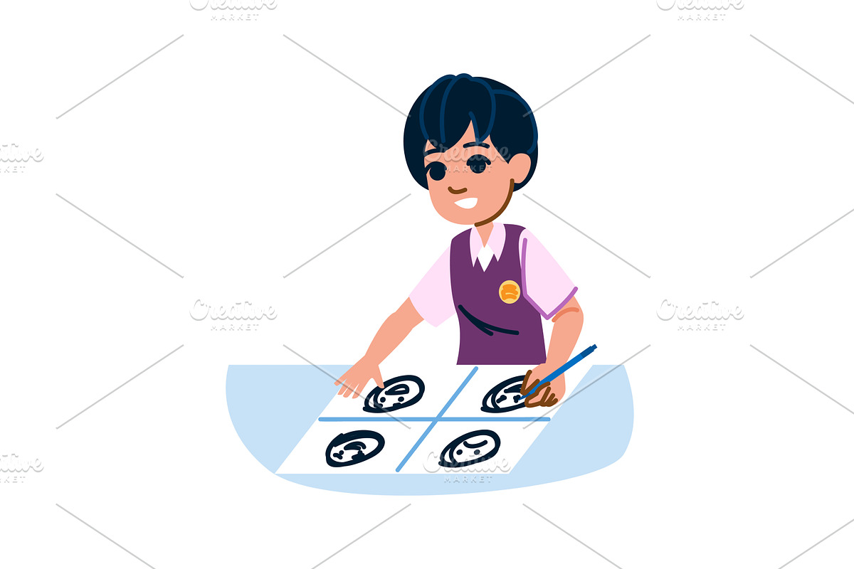 Schoolboy drawing emotions on paper, an Object Illustration by pikepicture