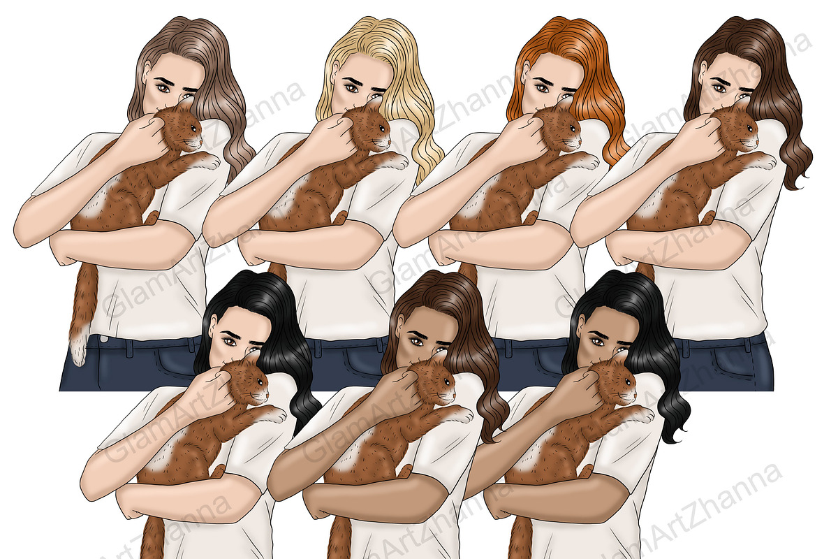 Pets Girls Clipart, a Person Illustration by GlamArtZhanna (Photo 5 of 7)