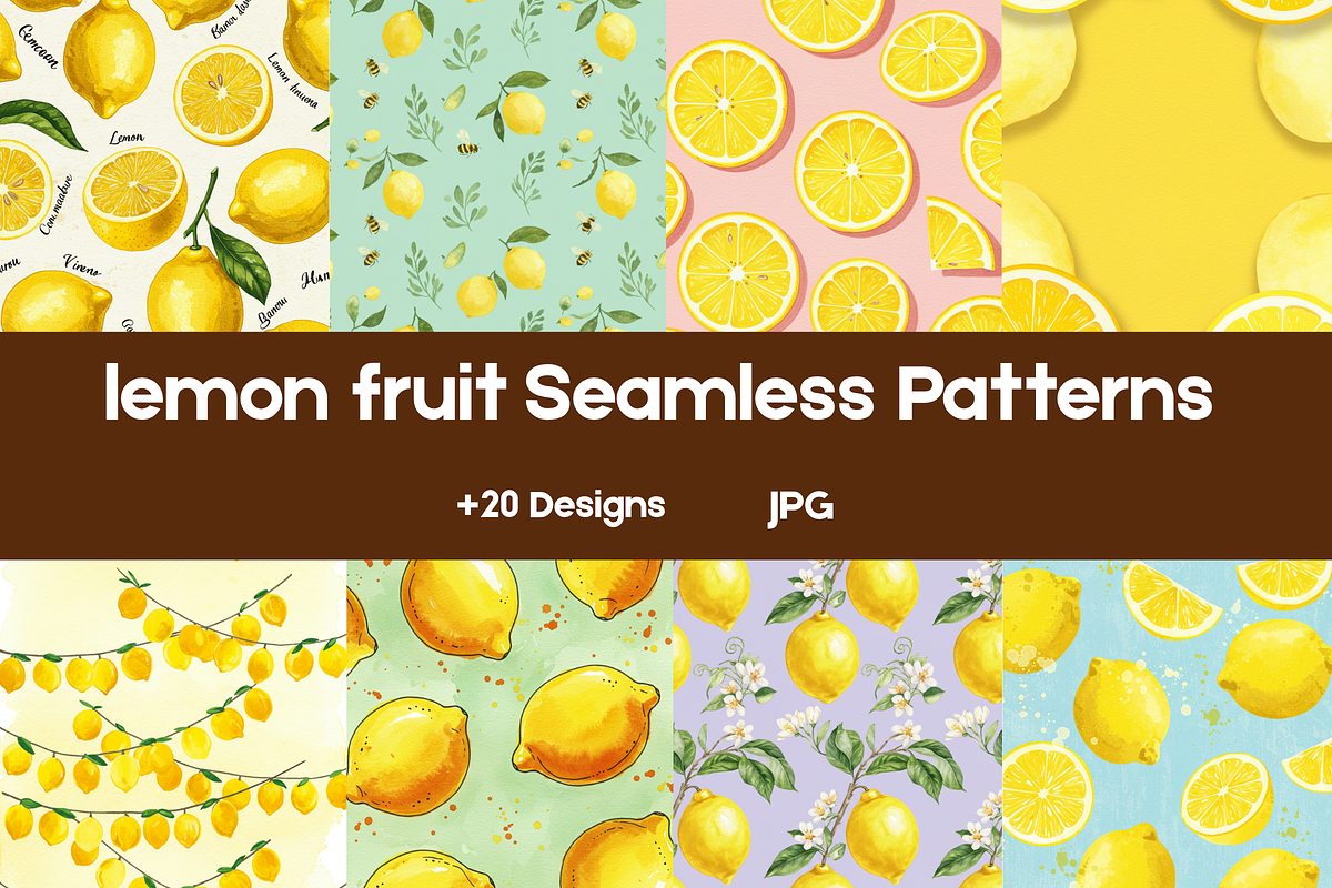 Lemon Fruit Seamless Pattern Designs, a Texture Illustration by BerryPieArt (Photo 1 of 3)