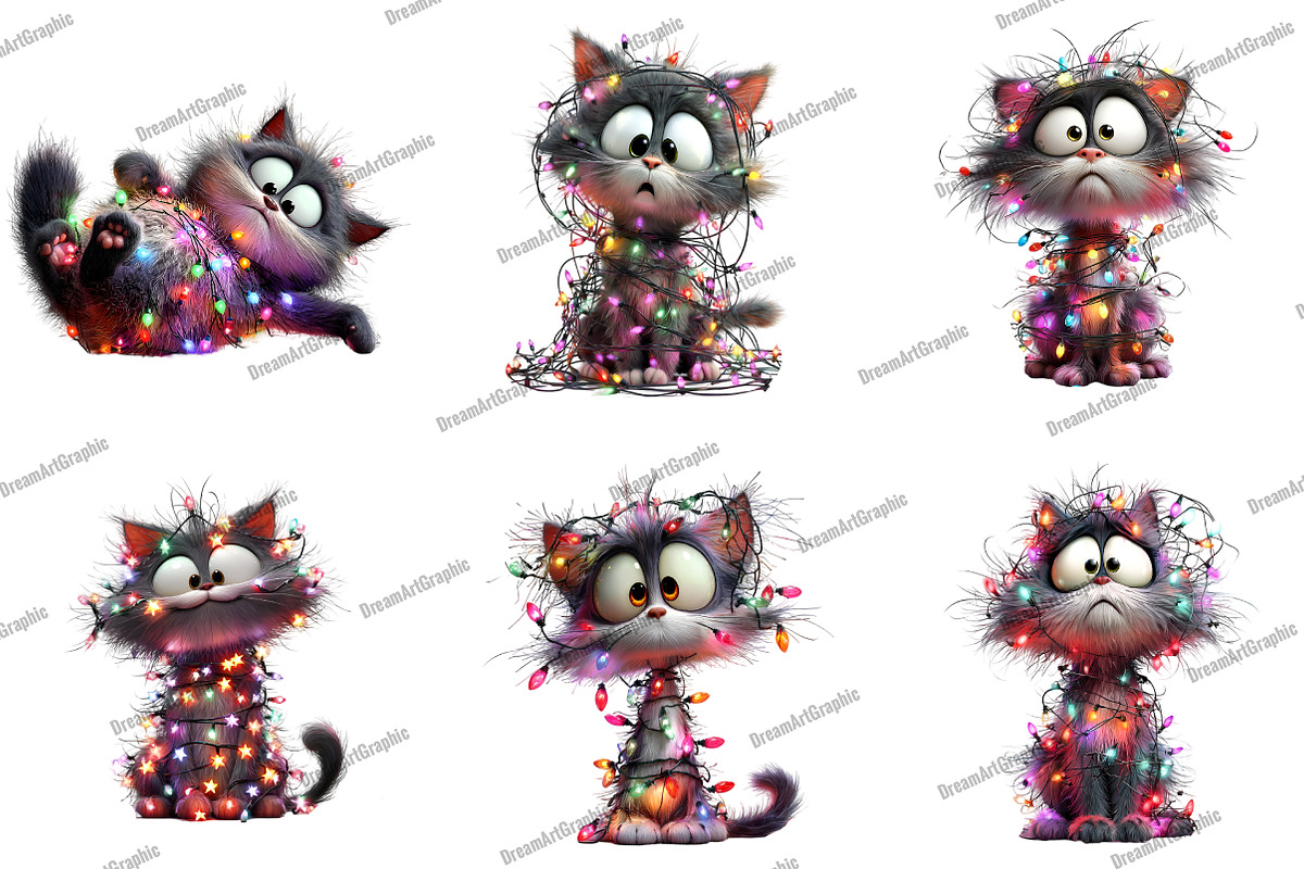 Quirky Christmas Cat Clipart, an Illustration by DreamArtGraphic (Photo 2 of 5)