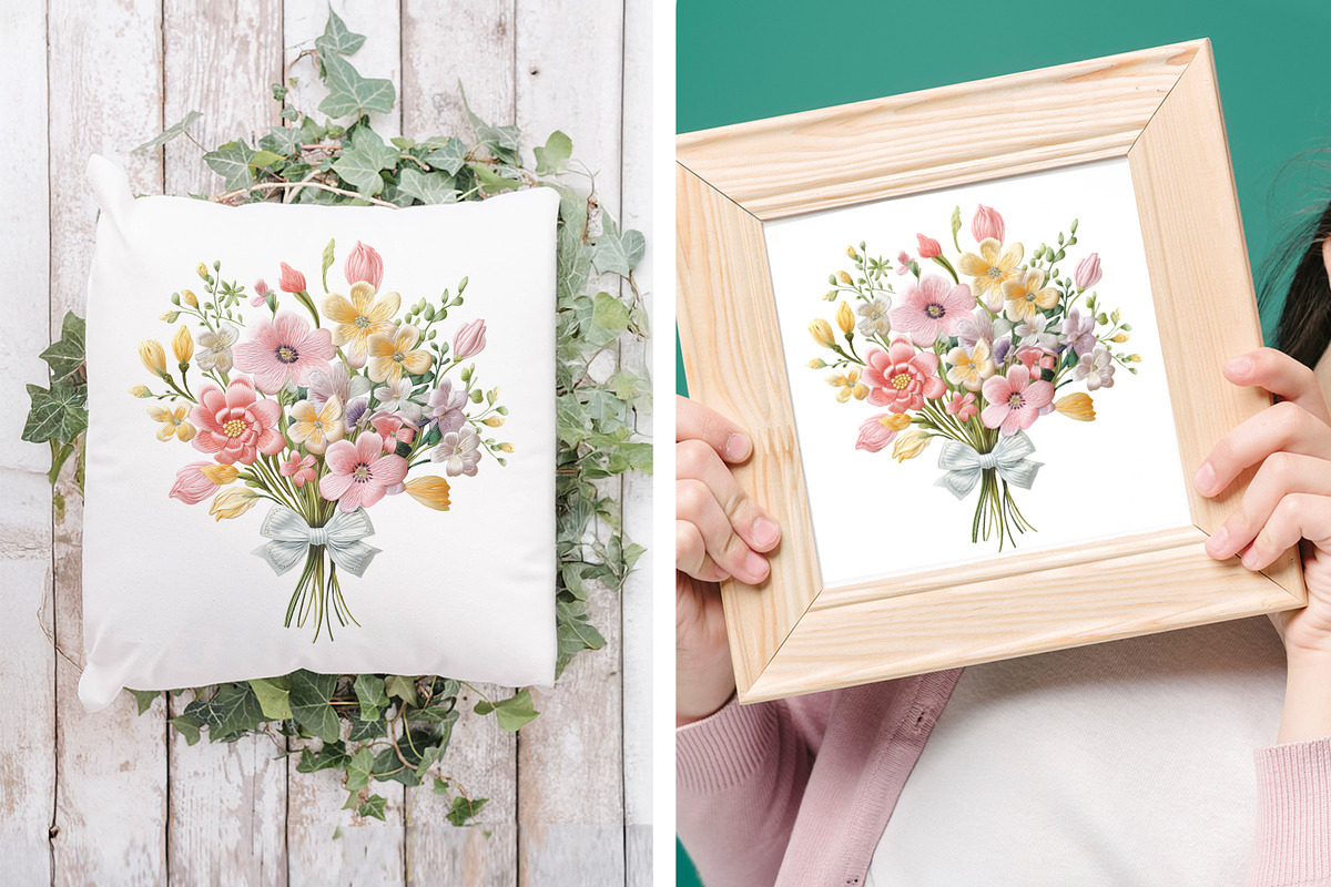 Embroidery Spring Flower Bouquet PNG, an Object Graphic by V Design Creator (Photo 6 of 8)