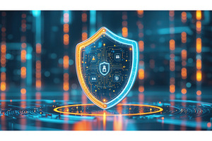 Futuristic shield icon with digital, an Illustration by tilialucida