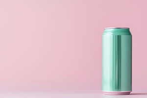 Blank green aluminum can on pink background, a Food & Drink Photo by AlyaAnd