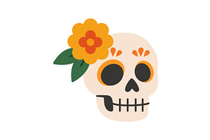 Sugar skull with marigold flower, an Object Illustration by GraphiShop
