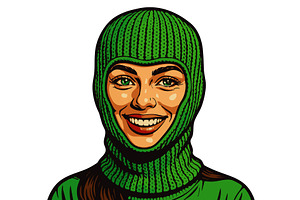 Smiling woman in green knitted, an Object Illustration by AlexArt