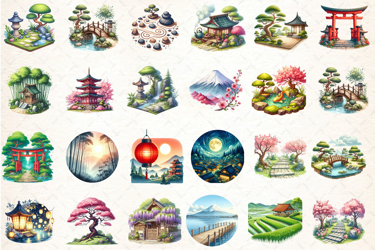 Japanese Landscape Clipart Bundle, an Illustration by DreamCafeArt (Photo 2 of 7)