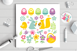 Happy Retro Easter Spring Clip Arts