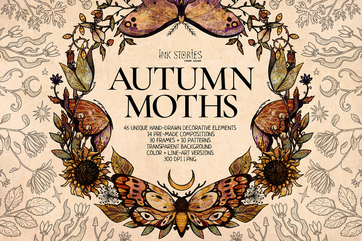 Autumn Moths & Dried Botanicals, an Animal Illustration by Ink Stories (Photo 1 of 18)