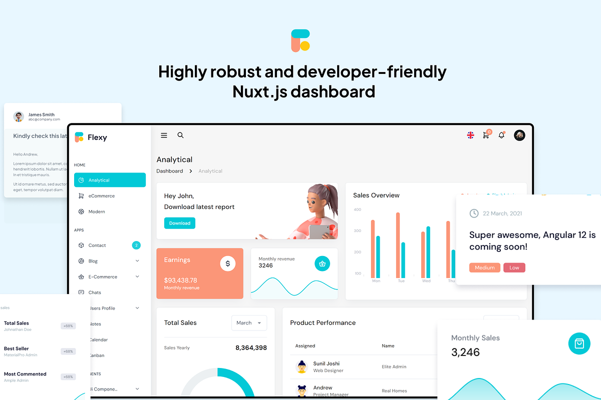 Flexy NuxtJs Admin Dashboard Theme, a Vue Template by WrapPixel (Photo 2 of 7)