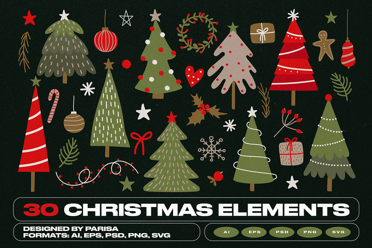 30 Christmas Elements Pack, an Object Graphic by Parisa-Artstudio