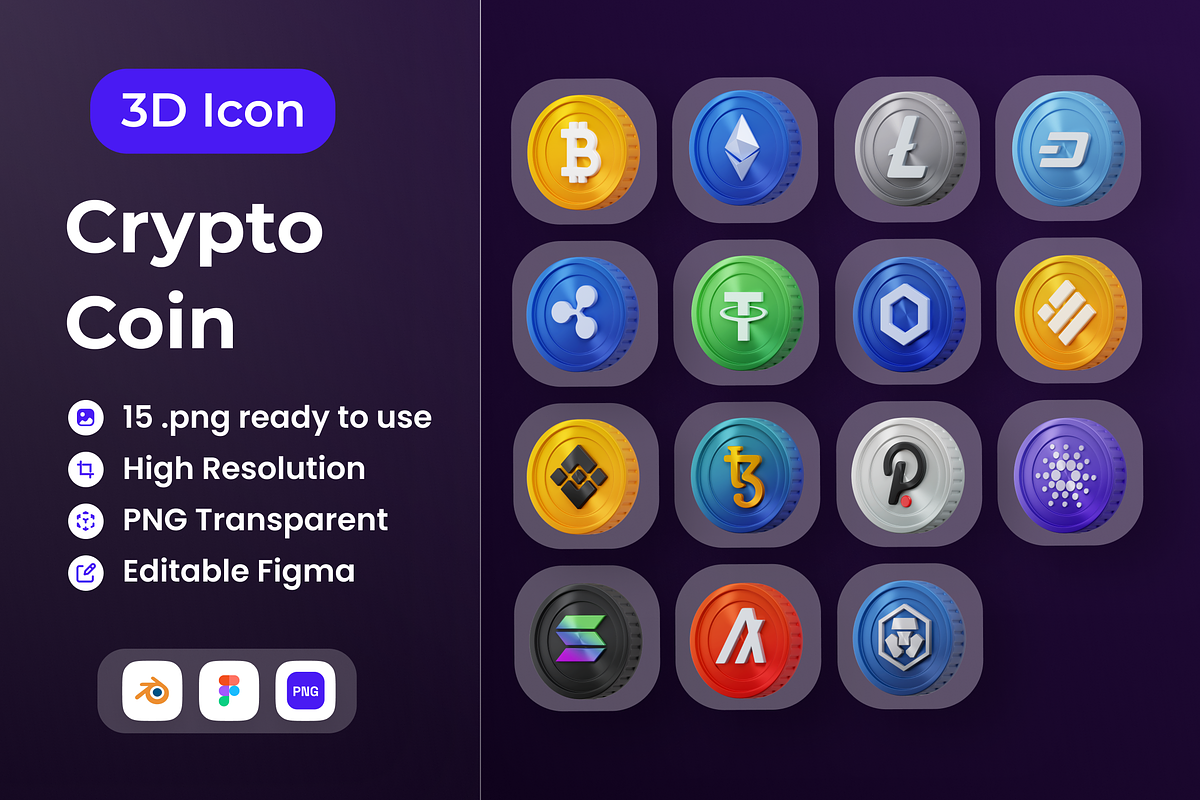 Crypto Coins 3D Illustration, an Object 3D Model by Vektora Studio