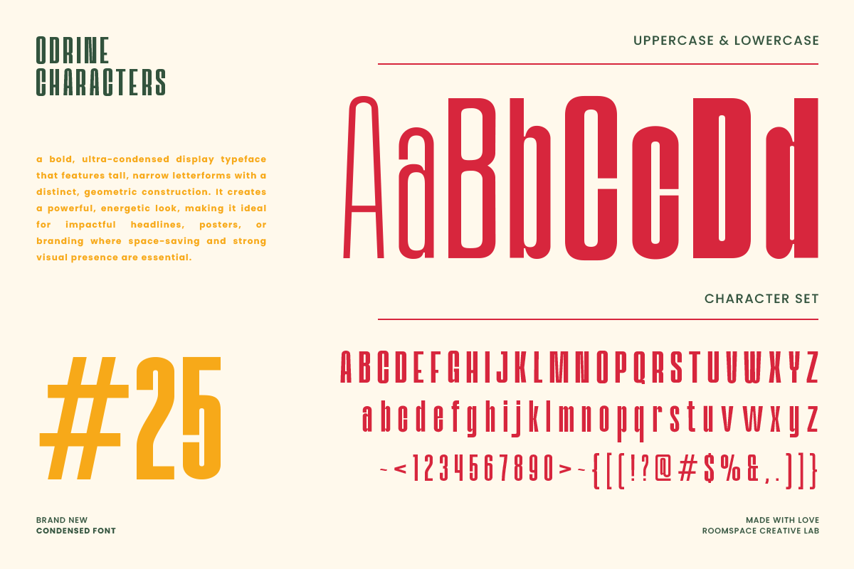 Odrine - A Retro Modern Condensed, a Sans Serif Font by roomspace creative lab (Photo 9 of 12)