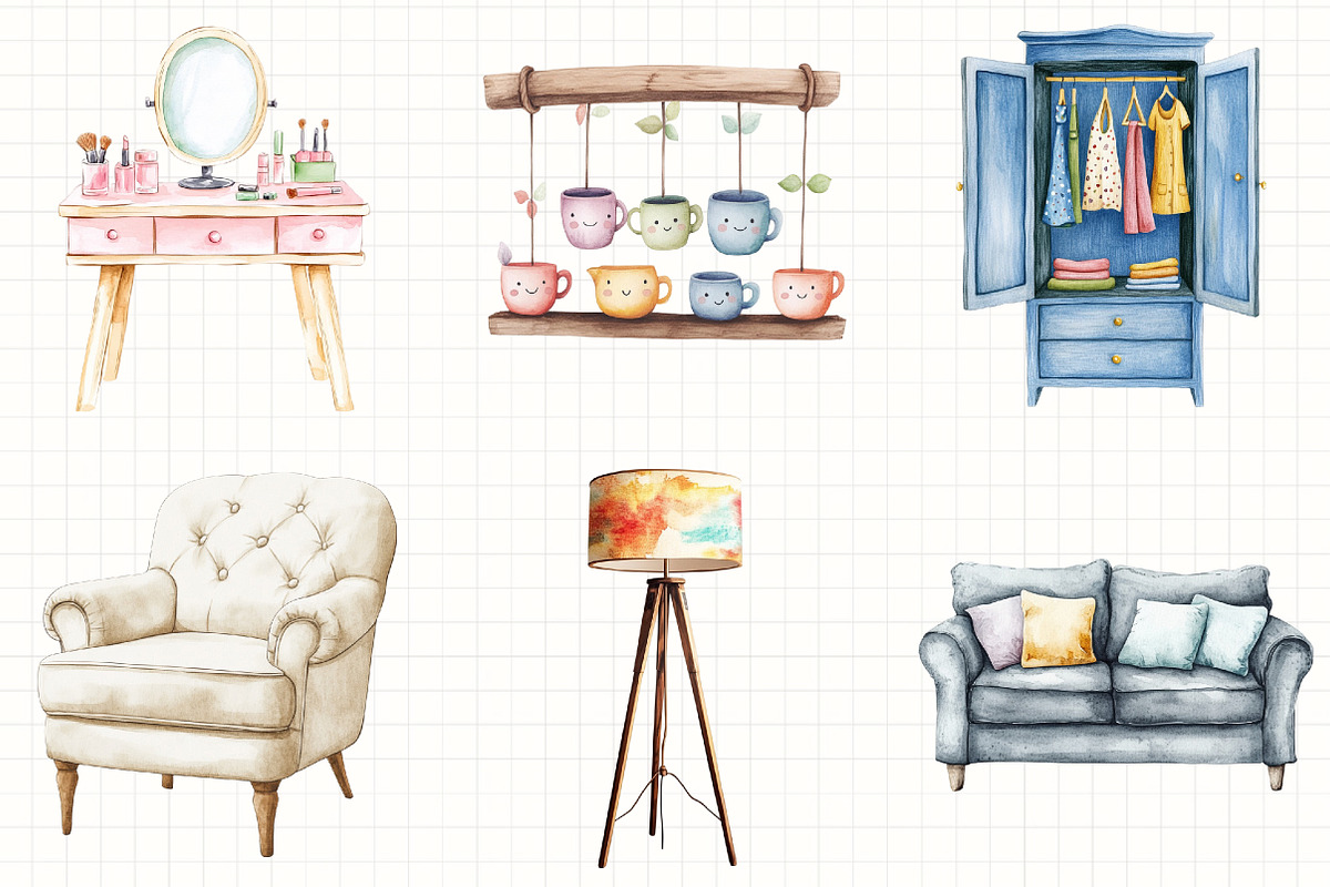 Watercolor Home Furniture Clipart, an Illustration by Libby Wishes (Photo 6 of 7)